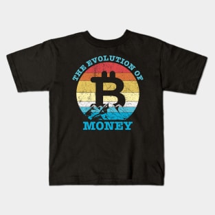 Bitcoin Crypto Retro Vintage Logo The Evolution of Money Cryptocurrency T-Shirt Kids T-Shirt